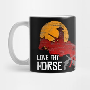 Red Horse Sunset Cowboy T-Shirt - LOVE THY HORSE Mug